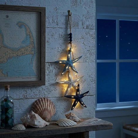 Décoration murale lumineuse bois poisson étoile de mer style bord de mer LED chaud + étoile de mer bois sans lumières (1/5)