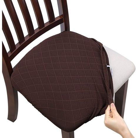 Set of 6 Stretch Jacquard Chair Seat Covers, Dustproof Dining Room Seat Cushion Covers Removable and Washable (6, Chocolate) (1/5)