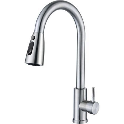 Küchenarmatur mit ausziehbarer Brause, Küchenmischbatterie, 360° drehbarer Wasserhahn, 3 Modi zur Einstellung der Wassermenge, gebürstetes Silber