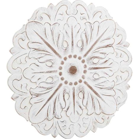 Panel decorativo de madera tallada blanca 60x3x60 (1/5)