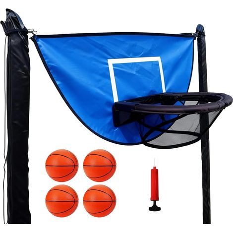 Basketball trampoline, trampoline accessory with 4 mini basketballs in diameter 12 cm and 1 pump, detachable edge for diving, mini basketball hoop for (1/5)