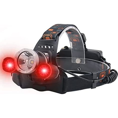 Lampe frontale rechargeable, lampes frontales de chasse à LED blanches et rouges à 3 modes, lampe frontale tactique de 5000 lumens lampe frontale à lumière rouge pour la course à pied, le camping éne (1/5)