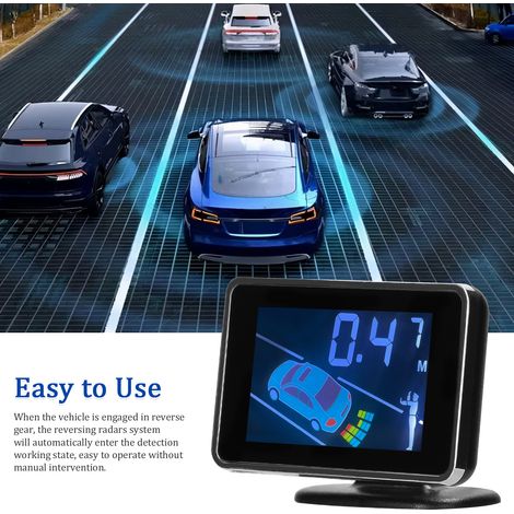 Capteur de stationnement de voiture Système de radars de recul Support avant et arrière Avertissement sonore/Buzzer/Muet avec 8 capteurs Détection de distance Écran LCD Volumes réglables. (1/4)