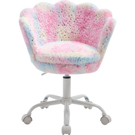 Wahson Silla de Escritorio Infantil en Terciopelo Silla de Trabajo Giratoria con Respaldo de Pétalos Ajustable en Altura para Niños Estudio, Rosa