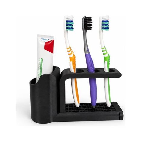 Porte-brosses à dents avec compartiment pour dentifrice – Pour 3 brosses à dents – Noir – Organisateur de salle de bain – Impression 3D (1/3)