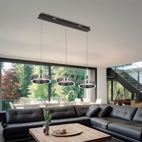 Hängelampe Pendellampe Wohnzimmerlampe Kristall Ringe bronze gebürstet LED 125cm