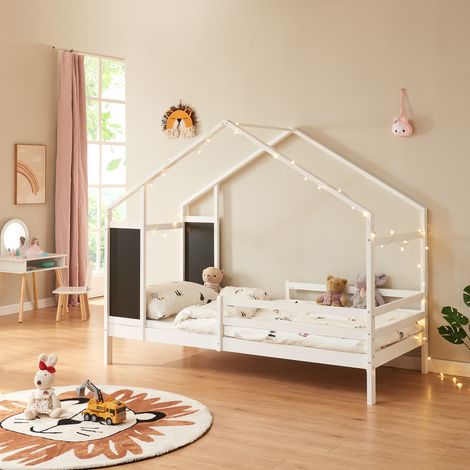 Letto a Casetta Lorenskog per Cameretta 90 x 200 cm in Legno di Pino con Barriera Anticaduta - Bianco [en.casa]