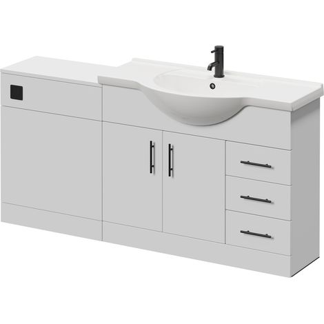 Alexander James Cento Gloss White 1650mm 2 Door Vanity Unit Toilet Suite - 1650mm - Matt Black 96mm Bar HandleWithout James Toilet Pan