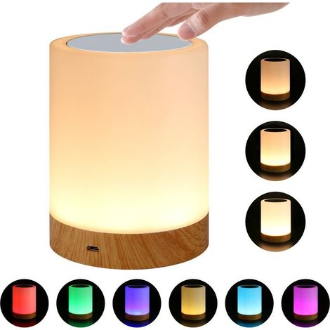 Dimmable LED Coloré Créatif Grain de Bois Rechargeable Veilleuse Lampe de Table de Chevet Atmosphère Tactile Pat (1/4)
