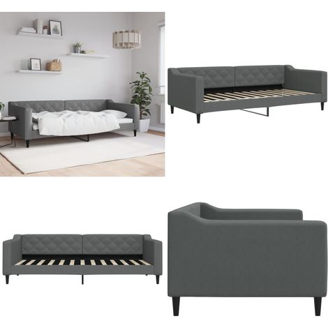 Lit de repos sans matelas gris foncé 90x200 cm tissu - Canapé Convertible - Lit Invité - Lit Deux Places - Mobilier Salle Séjour - Meuble Chambre - Home & Living (1/5)