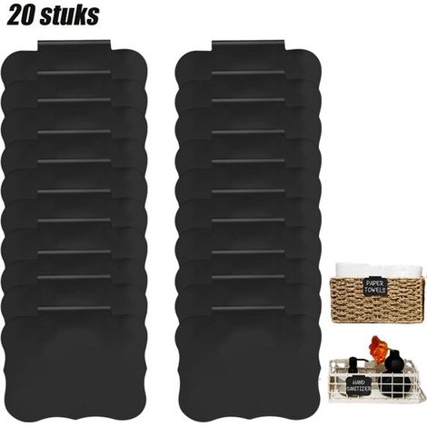 Lot de 20 porte-étiquettes - Étiquettes de prix - Pinces à étiquettes - Étiquettes effaçables noires - Idéal pour buffet, cuisine et magasin - Réutilisables - 8,7 x 7 cm - Noir (1/5)
