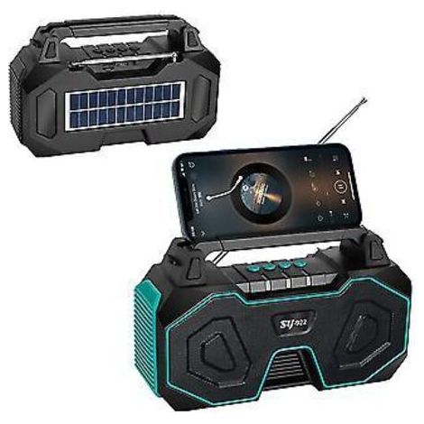 Enceinte Bluetooth solaire portable avec radio FM sans fil et support pour téléphone (verte)