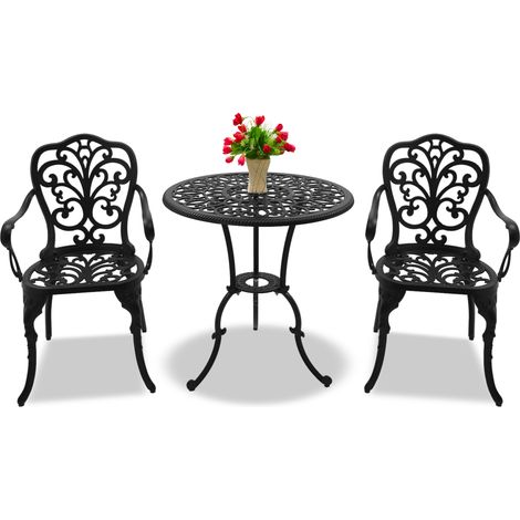 Centurion Supports BANGUI Garden & Patio Table & 2 Chairs Cast Aluminium Bistro Set - Black (1/5)