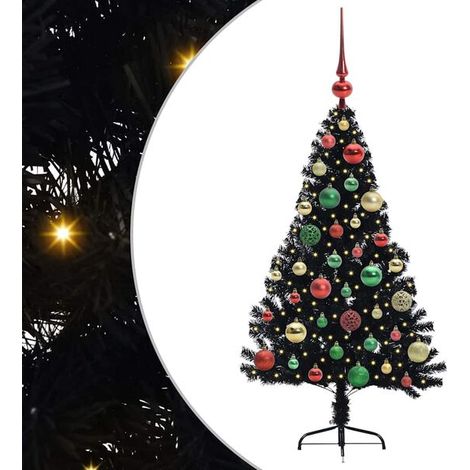 Sapin de Noël artificiel pré-illuminé, noir, 120 cm, en PVC (1/5)