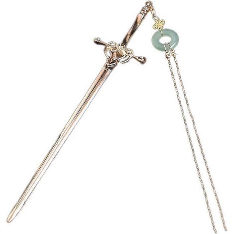Épingle à cheveux chinoise simple tendance, bâtonnets ornés d’épée pendante, accessoire Hanfu pour chignon élégant. (1/4)