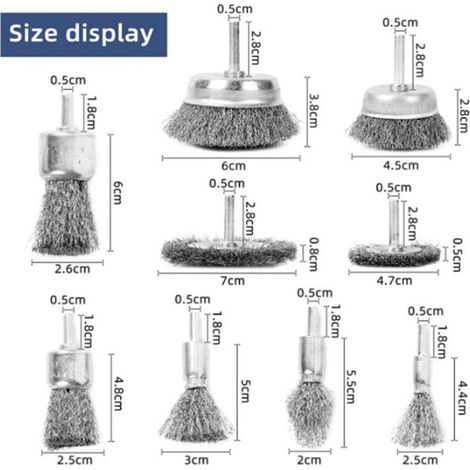 Set mit 9 Drahtbürsten für Bohrmaschinen