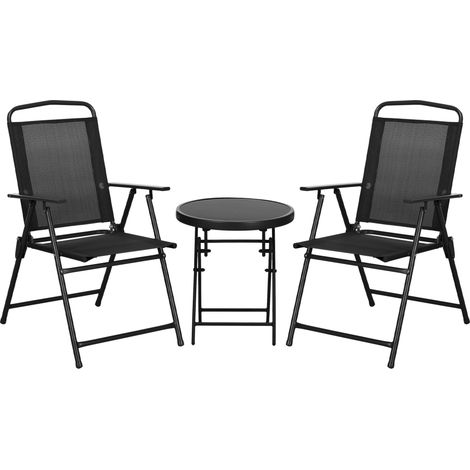 Set 3 Pezzi da Giardino con 2 Sedie 53,5x64x93 cm e Tavolino da Caffè Ø45x50 cm in Metallo Nero (1/5)