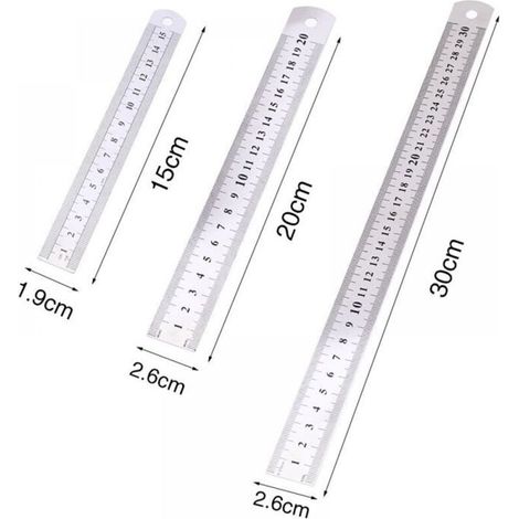 Ensemble de règles de précision en acier 3 pièces 15 cm (6 pouces), 20 cm (8 pouces), 30 cm (12 pouces) (1/5)