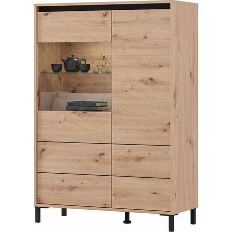 Sideboard Vignate, Schrank 4 Regale, 6 Fächer, 2 Türen, 93x40x135h cm in Eichenholz Braun