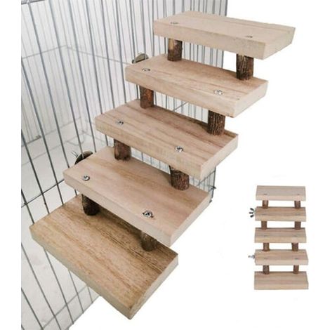 Cage à oiseaux en bois naturel pour hamster, perroquet, jouet pour animal domestique, souris, escalade, escalier 5 couches, plateforme d'escalier, pont, tremplin, outil d'entraînement (1/5)