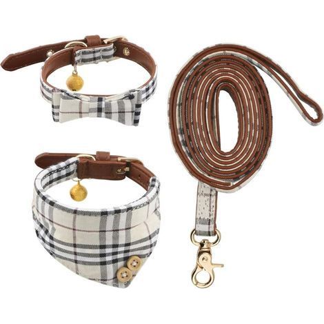Dog Collar and Leash Set, 3 Piece Adjustable Bow Tie Bandana with Bell for Outdoor Walking for Cats and Puppies (1/5)