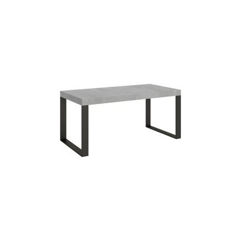 Grande table extensible 180 à 440cm gris béton et pieds métal anthracite Tiroz-Support 4 pieds-5 rallonges épaisses (1/5)