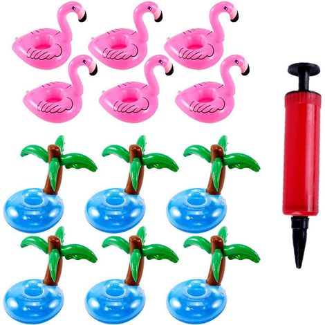 Porte-verres gonflables de 12 pièces Porte-verres gonflables de PVC Porte-verres gonflables de bain à remous Porte-verres de flamingo flottant avec pompe d'air Porte-verres d'arbre de noix de coco ens (1/5)