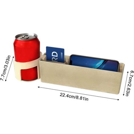 (beige) Boîte de rangement pour combler l'espace entre les sièges auto, poche latérale pour siège auto, porte-gobelet pour siège auto, organisateurs pour fentes entre les sièges (1/5)