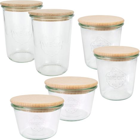 Lot de 6 bocaux en verre 2 x 250 ml 2 x 500 ml 2 x 750 ml avec couvercles en bois pour la conservation des aliments