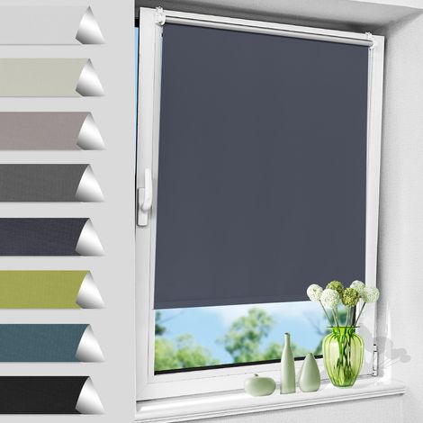 Allesin Store Enrouleur Occultant Thermique sans Perçage, Rideau Opaque Isolant, Montage Simple pour Fenêtre ou Porte, Largeur du Tissu 70 cm, 70l x 140L cm, Bleu Foncé (1/5)