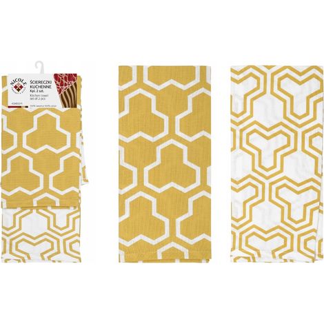 2 paños de cocina de algodón Nicole, 40x60 cm, blanco, amarillo, estampado geométrico (1/3)