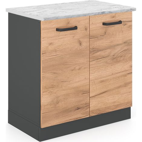 Mobile lavello cucina R-Line, Quercia dorata, 80 cm PL Marmo, Vicco