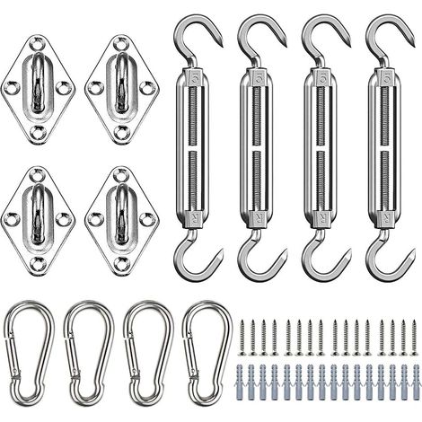 Kit de Fixation pour Voile d'Ombrage, M8 Inoxydable Kit de Montage Fixations d'ombrage de Voile, Kit Accessoires de Fixation de Matériel pour Auvents Carrés Rectangle et Triangulaires