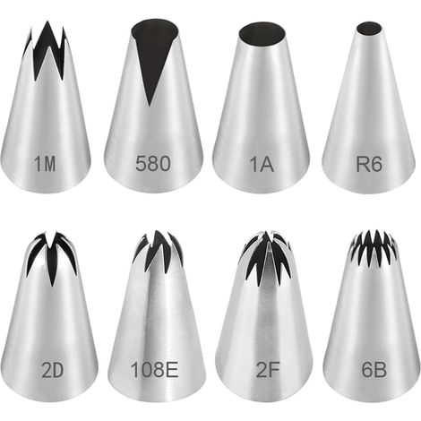 Lot de 8 douilles à crème au beurre en acier inoxydable pour la décoration de gâteaux et muffins (1/5)