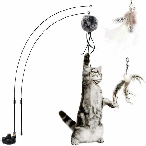 Jouet en plumes pour chats. jouet pour chat. canne à pêche rétractable. interaction chat et chaton d'intérieur (1/3)