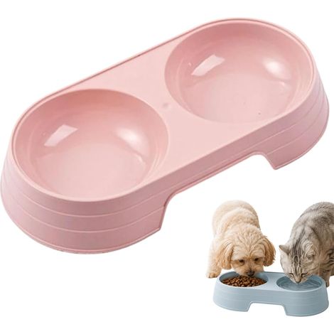 Lot de 2 gamelles pour eau et nourriture pour animaux, distributeur double pour chats et petits chiens, station d'alimentation compacte et portable, rose (1/5)