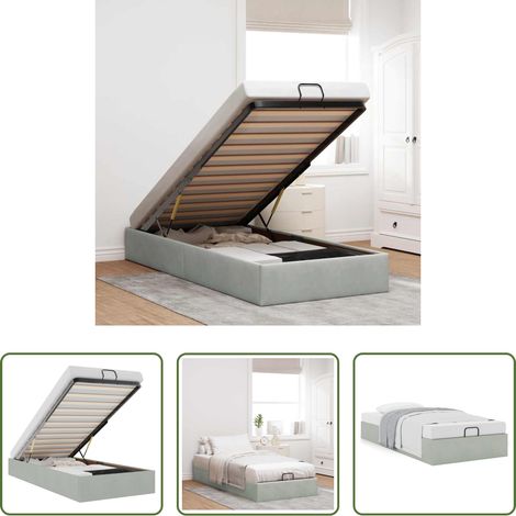 vidaXL Sommier à lattes - Cadre de lit ottoman sans matelas gris clair 90x200 cm velours (1/5)