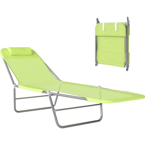Klappbare und verstellbare Sonnenliege, Gartenliege mit Kopfstütze, Campingliege, Tragkraft 120 kg, grün