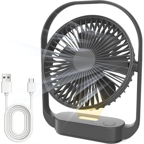Ventilateur de Table Sans Fil 4000mah, 4 Vitesses, 2 Modes Veilleuse, Rechargeable Usb-c, Jusqu’à 20 H D’autonomie, Silencieux, pour Chambre, Chevet, Bureau, Voyage, Noir