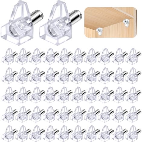 50 Pcs Supports d'étagères en Plastique Transparent, Taquet Etagere Plastique Transparent avec Tige en Acier, Support Etagere pour Meubles de Cuisine, Bibliothèque, Armoire (1/4)