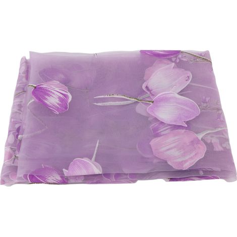 Voile imprimé tulipe 100x200 cm pour décoration fenêtre et balcon, rideau transparent violet (1/5)