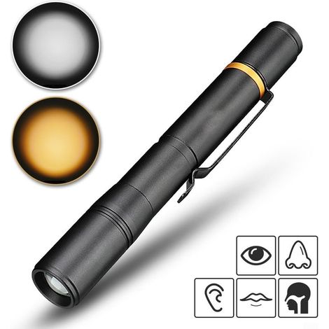 Mini lampe de poche LED super lumineuse à double lumière avec lampe LED blanche et jaune, lampe de poche extérieure étanche, en alliage d'aluminium (1/5)