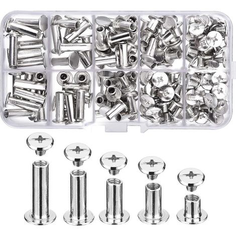 Kit d'assortiment de 80 vis de réglage, 6 tailles, vis Chicago à tête cruciforme ronde en métal, pour la décoration et la reliure en cuir (bricolage). (1/5)