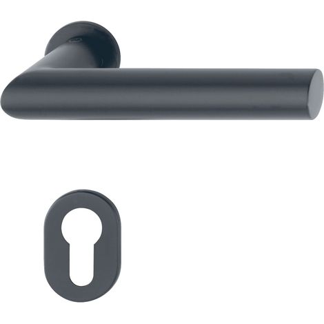 Hoppe Drückergarnitur Amsterdam - Türgriff mit selbstklebender Rosette oval PZ für Türstärke 40-50mm, Edelstahl schwarz matt