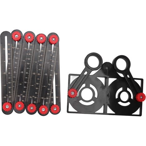 Règle de mesure multi-angles en alliage d'aluminium avec repère de perçage, outil de mesure pour trous de carrelage et ouvertures, pour l'ingénierie (9 plis) (1/5)