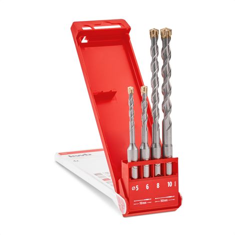 kwb HB2X SDS Plus Bohrer Set, 4 tlg., 110/160 mm, Ø 5 / 6 / 8 / 10 mm (HM X Cross Point, U-förmige gefräste Spirale, 40 CR Stahl, SDS Plus) (1/5)