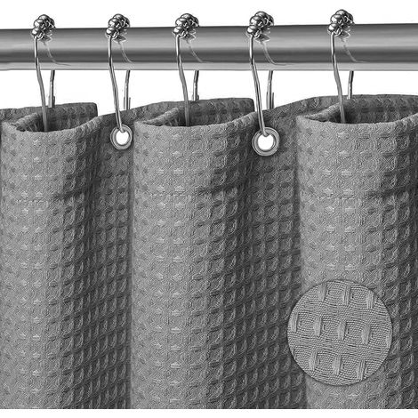 Rideau de Douche Tissu Polyester Lavable en Machine Rideau Salle de Bain Baignoire avec 12 Métal Crochets Imperméable 180X180CM Gaufre Gris (1/5)