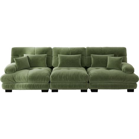 Canapé d'angle modulaire 3 places, canapé convertible profond en chenille verte, rembourrage confortable pour salon, appartement, studio ou bureau. (1/5)