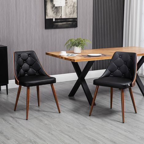 Set de 2 Sillas de Comedor Modernas con Asiento Tapizado en Cuero Sintético y Patas de Acero 50,5x59x82 cm Negro (1/5)