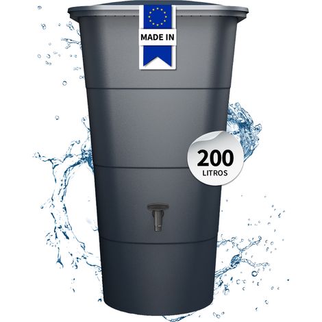 GARANTIA IBIZA depósito de agua de lluvia cuadrado de 200 litros, gris grafito, incluye tapa y grifo